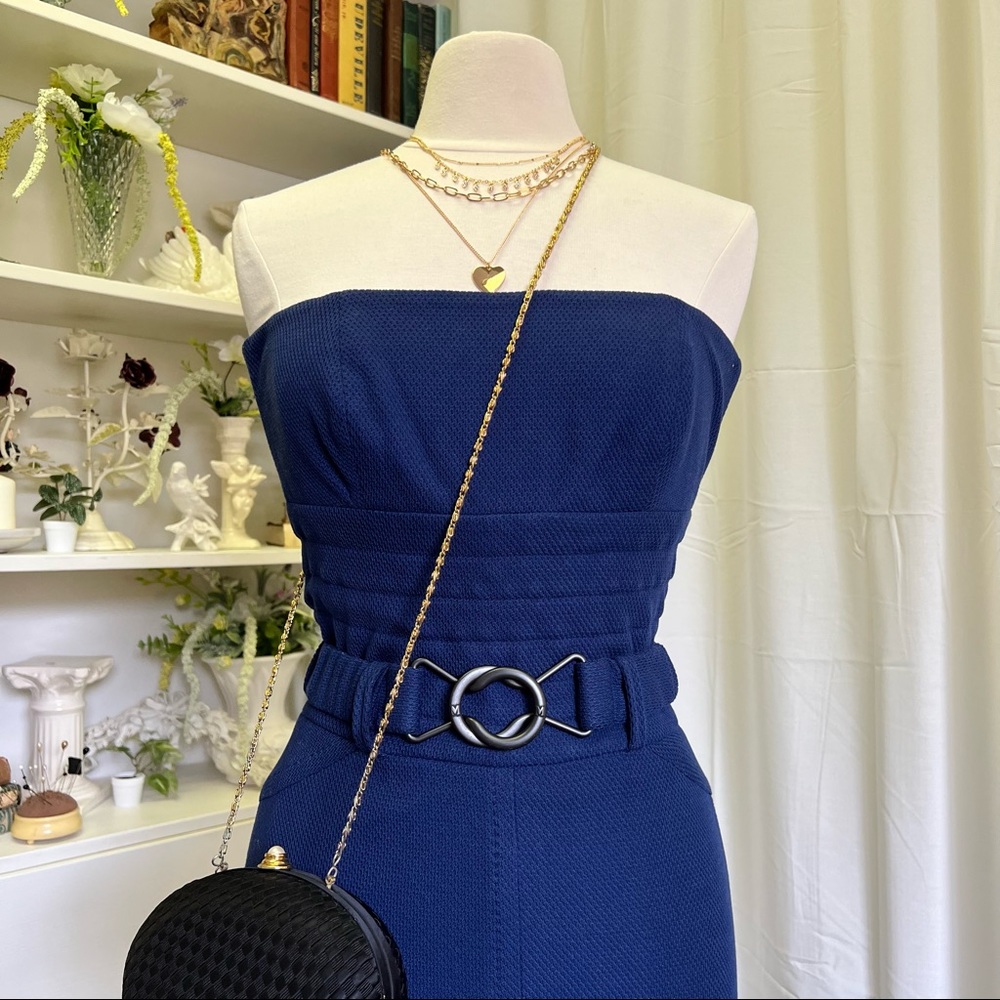 Missoni Navy Bodycon Mesh Type Pattern Midi Dress With Belt
